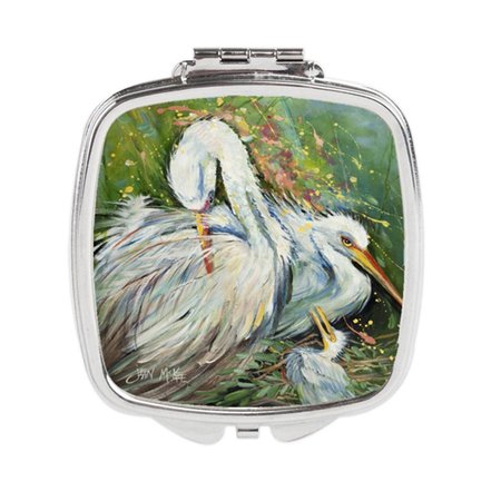 CAROLINES TREASURES White Egret in the Rain Compact Mirror JMK1210SCM